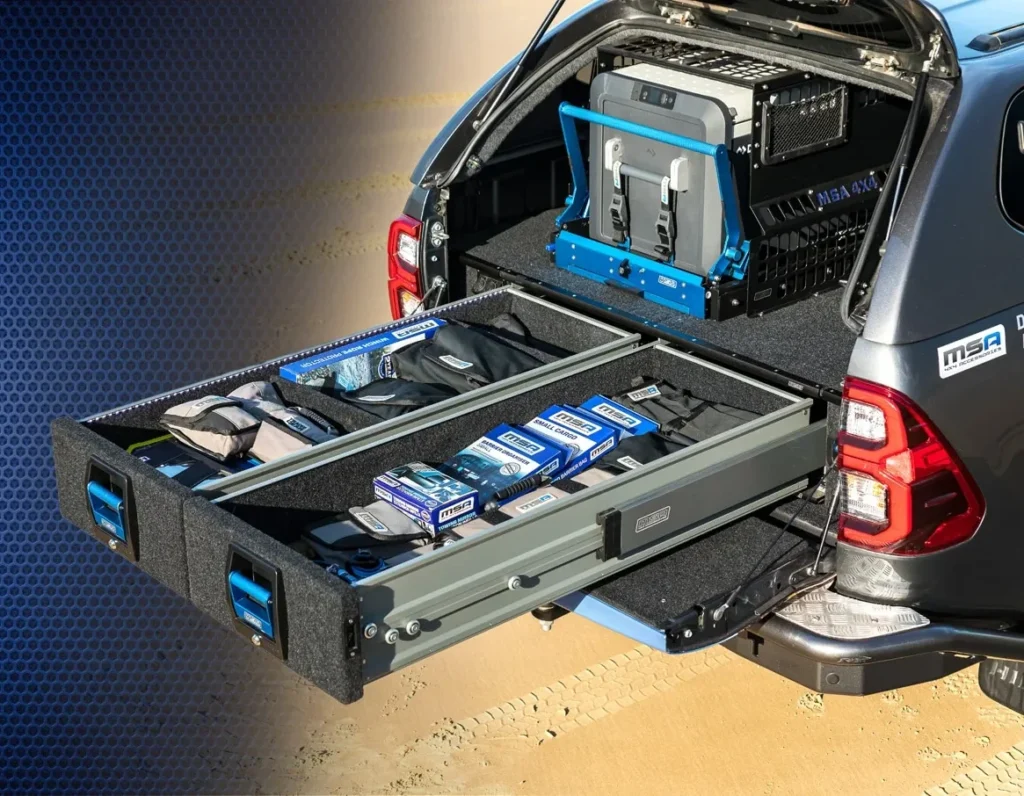 MSA 4X4’s Explorer Aluminium Storage Drawer System is one of the lightest drawer systems ever made and is ADR Crash Test Certified to guarantee maximum safety and durability. It’s ideal for storing gear in the rear of your 4WD or ute.