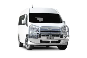 toyota hiace bullbar with bumper lights black ripple powdercoat finish ecb newcastle