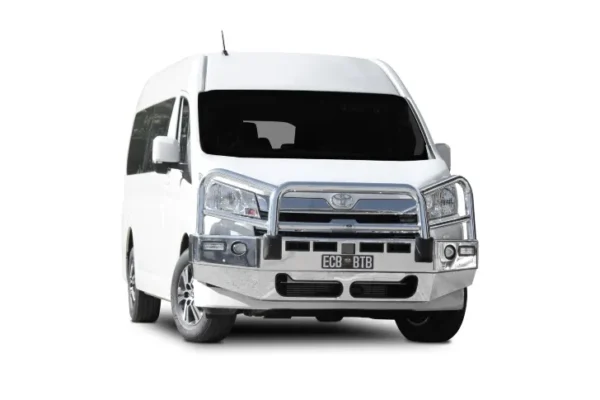 toyota hiace bullbar with bumper lights black ripple powdercoat finish ecb newcastle