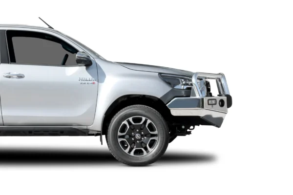 toyota hilux workmate bullbar with bumper lights polished finish