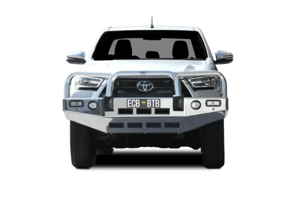 toyota hilux workmate bullbar with bumper lights silver hammertone powdercoat finish