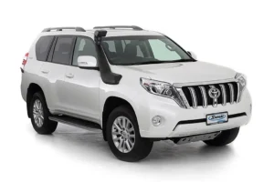 Safari snorkel SS188HFG fitted on Toyota Prado 150 Series, showing raised intake and durable construction for off-road use.