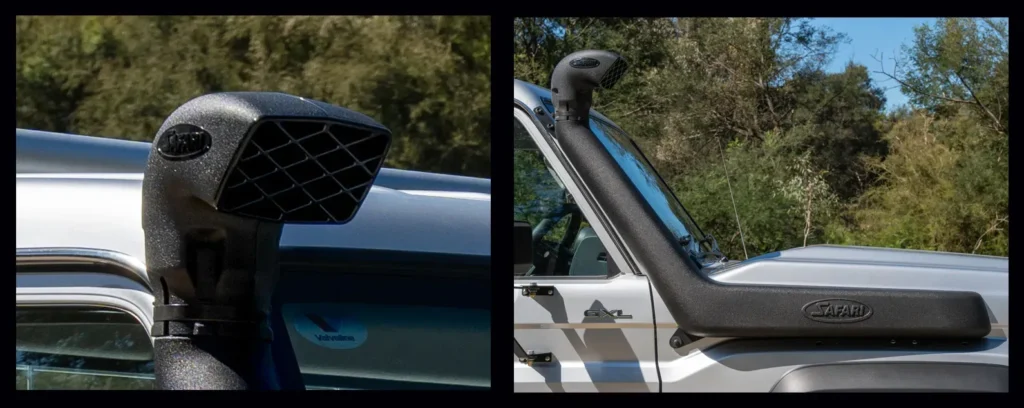 Safari V-SPEC snorkel SS792HFVD fitted to Toyota 70 Series MY2024, featuring traditional 3.5” air ram and sealed intake.
