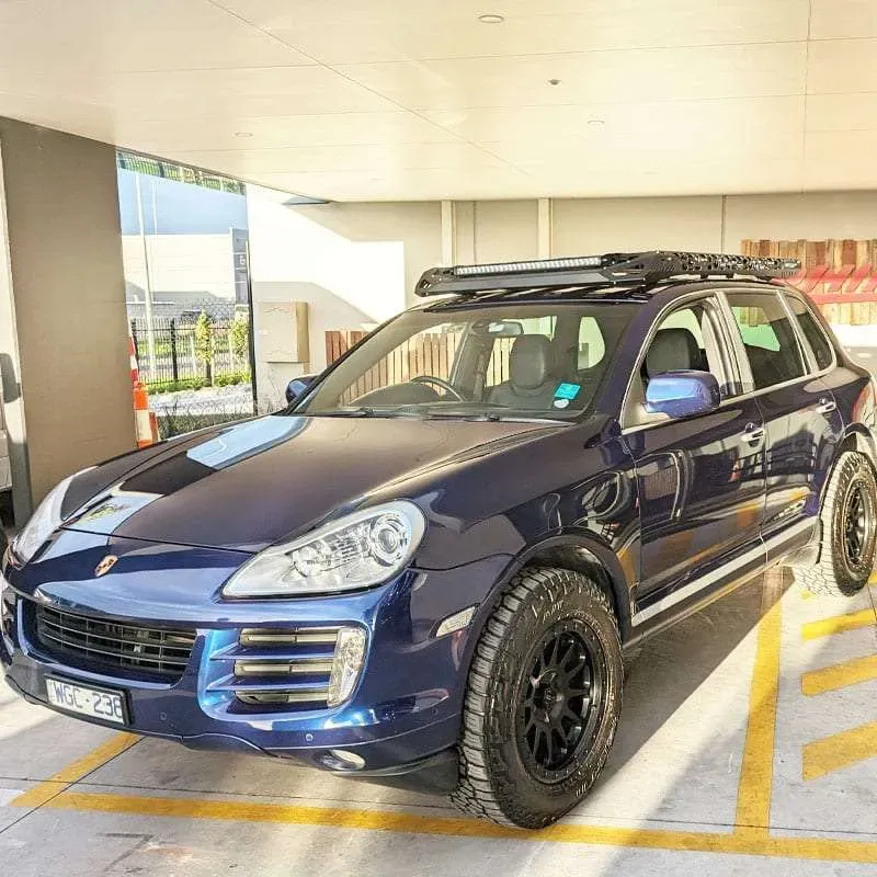 TrailMax slimline rack on porsche cayenne in cardiff showroom