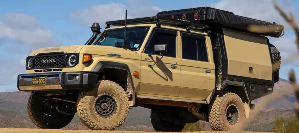 Toyota LandCruiser 79 Series customisation with premium off-road upgrades, GVM enhancements, and touring accessories at Opposite Lock Cardiff in Newcastle.