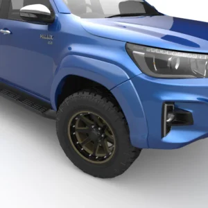 EGR fender flares on Toyota Hilux 2018-2020 wide body SR5 showing smooth matte black finish and factory-style fit