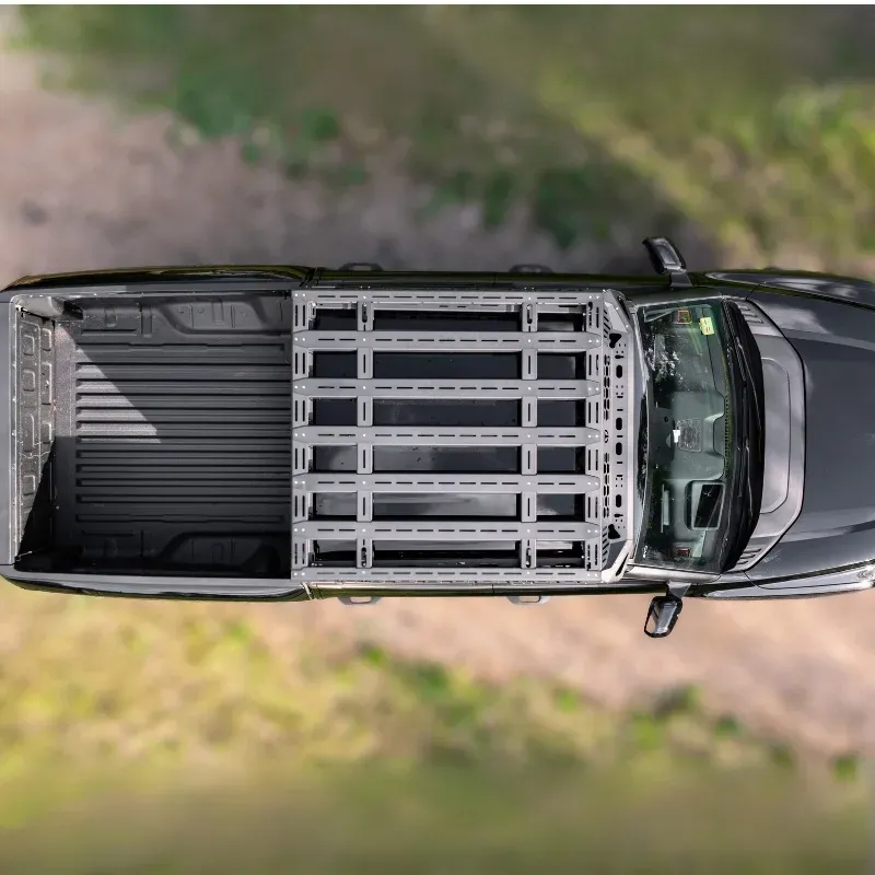 Drone view of BYD Shark equipped with TrailMax alloy roof platform and lighting mounts