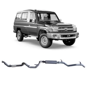 Redback Extreme Duty turbo-back exhaust for Toyota Landcruiser 78 Series Troop Carrier, heavy-duty 3-inch system available at Opposite Lock Cardiff