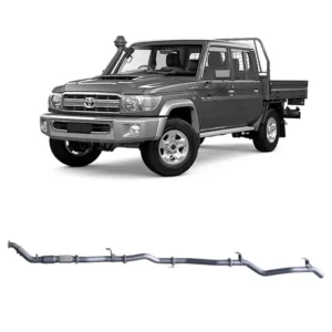 Redback extreme duty 3 inch turbo back exhaust for Toyota Landcruiser 79 Series double cab with auxiliary fuel tank at Opposite Lock Cardiff