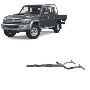 Redback Extreme Duty twin 3-inch DPF-back exhaust for Toyota Landcruiser 79 Series Single and Double Cab 2016-on, available in pipe-only and resonator options at Opposite Lock Cardiff