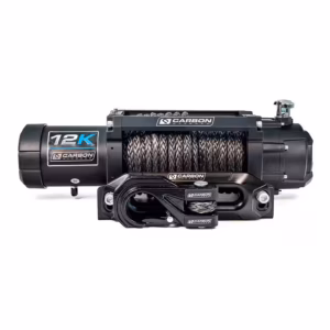 Carbon 12K 12000lb 24V winch V3X with MegaPro hook, synthetic rope and IP68 waterproof off-road recovery system