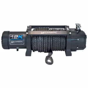 Carbon 12K V3X winch mounted on bull bar with synthetic rope and alloy fairlead no hook included BYO hook version