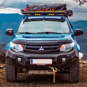 RIVAL aluminium front bar installed on Mitsubishi Triton MQ 2015 to 2019 with ADR69 compliant LED fog lights and winch ready design