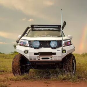 RIVAL aluminium front bar installed on Nissan Navara D23 2015 to 2019 with LED fog lights and winch ready design