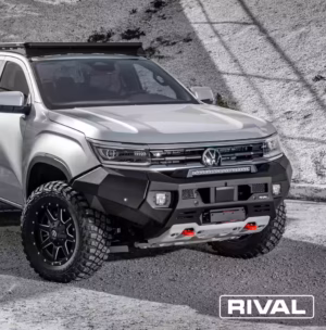 RIVAL aluminium front bar angled view on Volkswagen Amarok 2023 showing recovery points