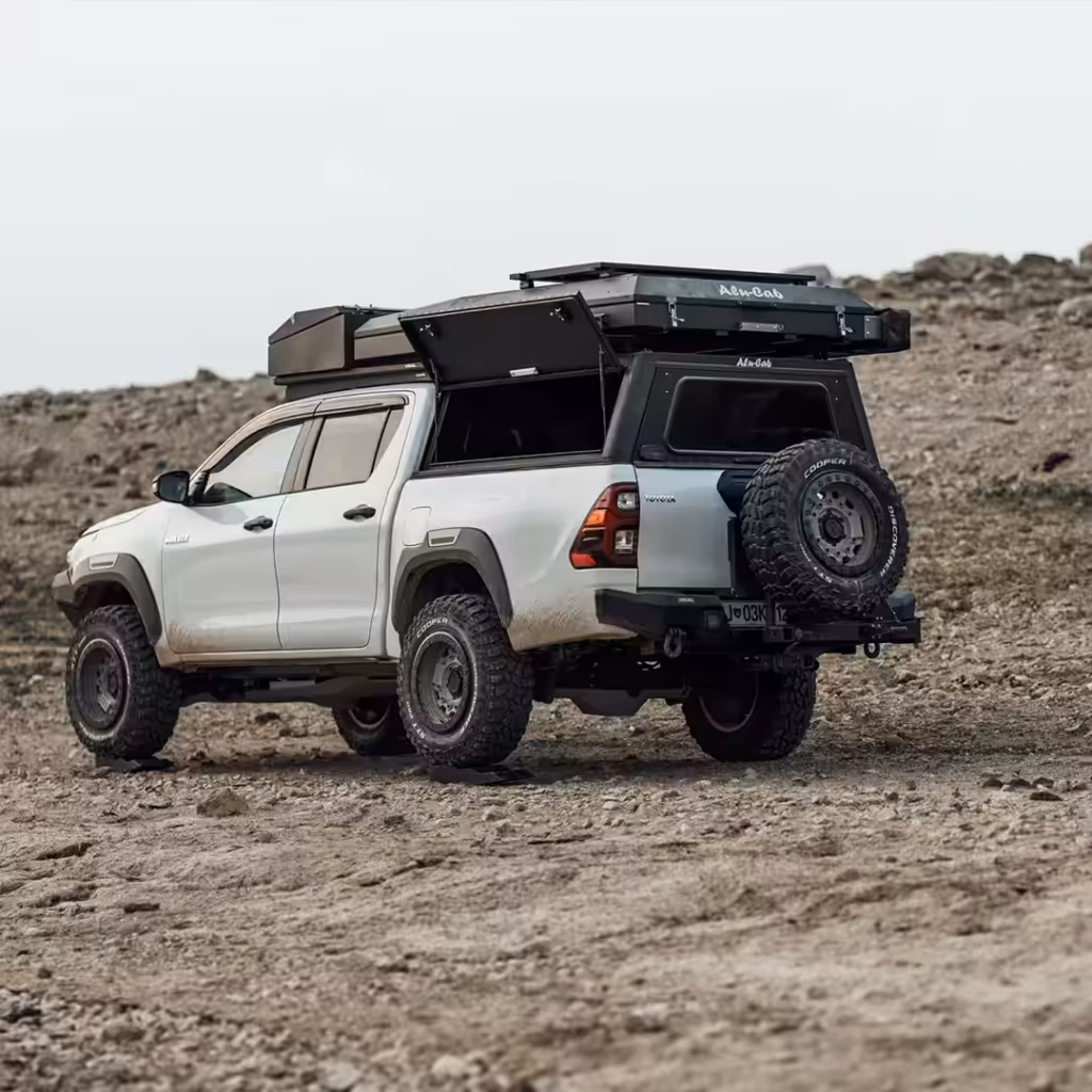 Alu-Cab aluminium canopy fitted to ute for touring storage work equipment and off-road adventures