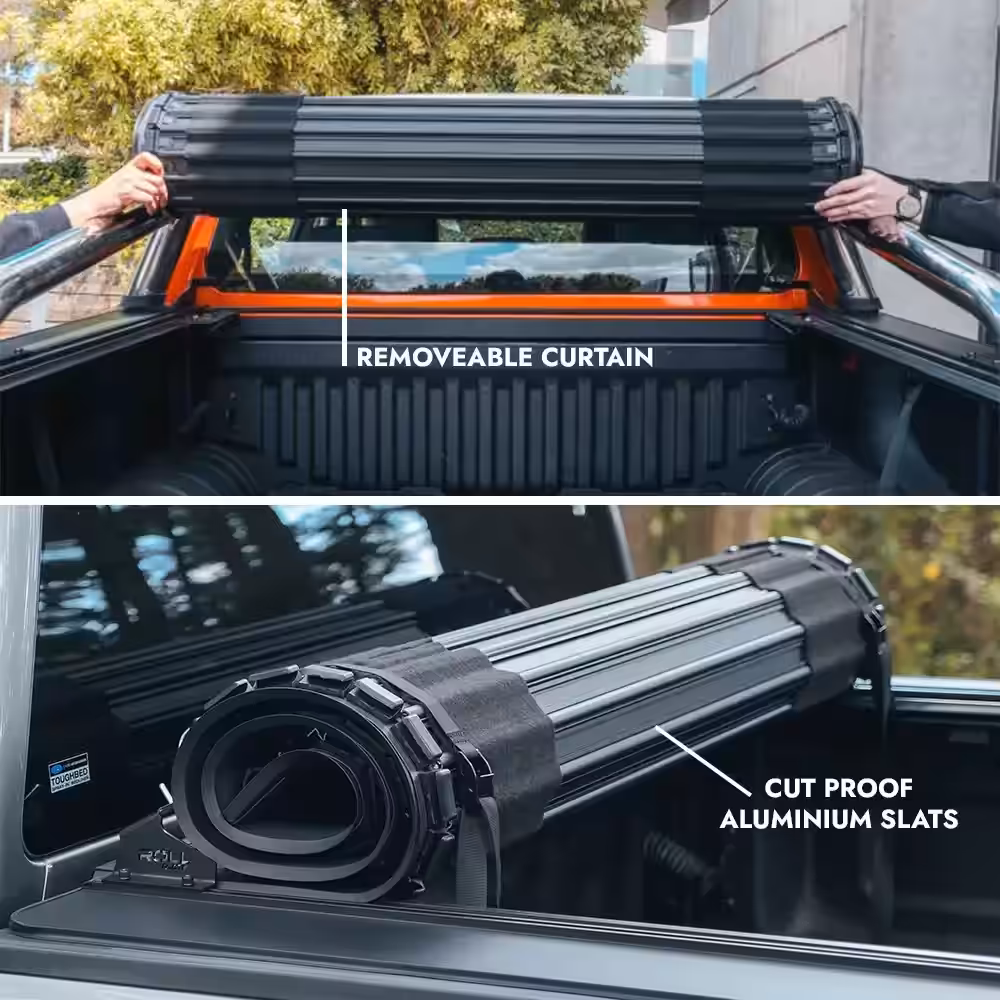 BYD Shark 6 Roll Mate tonneau cover showing hard roll up design secure locking system and aluminium slat construction
