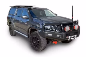 Safari snorkel fitted to Nissan Navara D23 NP300 MY21 Facelift 2.3L diesel wide body with raised air intake for off-road engine protection