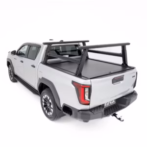 HSP Load Rack Pro ladder racks fitted to Toyota Hilux SR5 2026 with Roll R Cover for carrying ladders, roof racks and heavy equipment