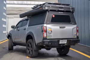 Alu-Cab Explorer Canopy for Isuzu D-Max and Holden Colorado with integrated roof rails and built-in LED lights